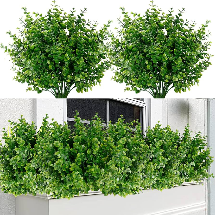 Sggvecsy Artificial Flowers for Outdoors 12 Bundles UV Resistant Boxwood Shrubs Artificial Eucaly... | Amazon (US)