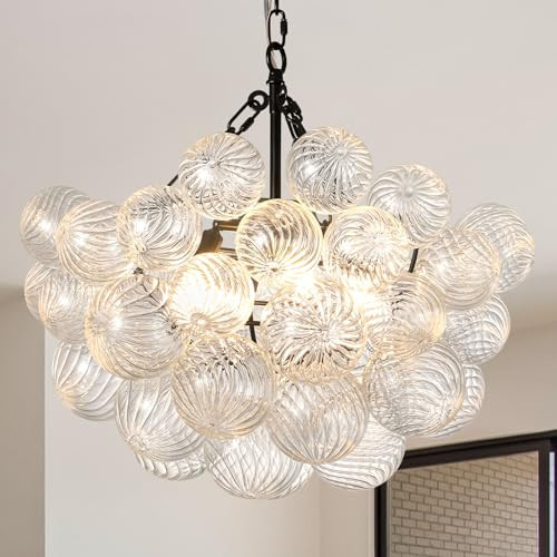 ALIYIQI Nordic Bubble Ball Swirled Modern Chandelier,Dia 20 Inch Bubble Chandelier Lighting, Black and Clear Glass Chandelier,for Bedroom Study Restaurant | Amazon (US)