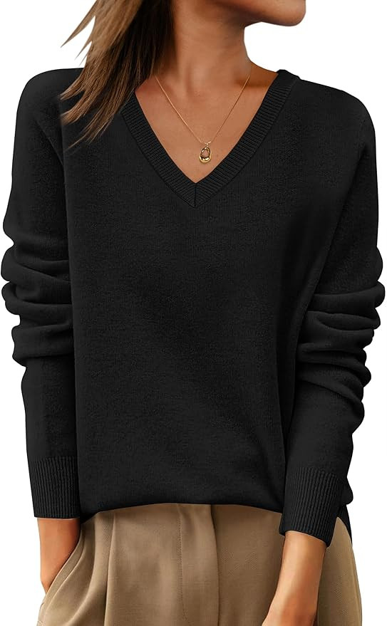 ANRABESS Womens 100% Wool Sweaters V Neck Long Sleeve Work Business Casual Basic Pullover Sweater... | Amazon (US)