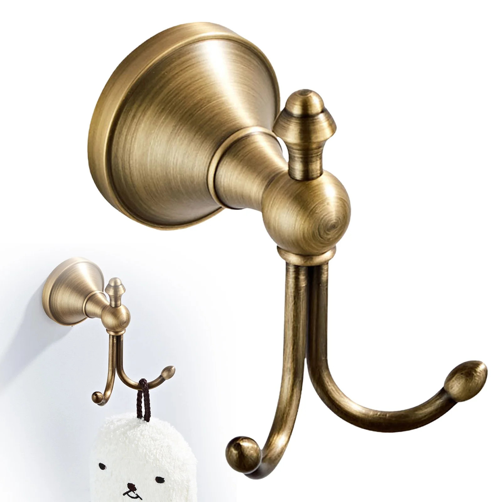 Solid Brass Double Robe Hook Antique Towel Rack Bathroom Kitchen Hanger For Door Or Wall Mounted ... | Walmart (US)