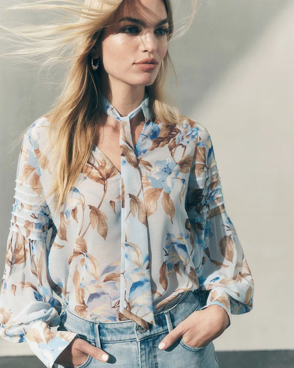 Tie Neck Chiffon Blouse | White House Black Market