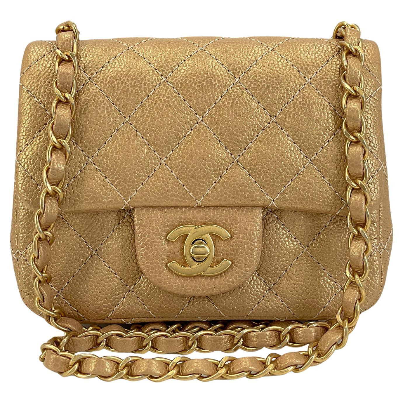 Chanel 2014 Gold Caviar Square Mini Flap Bag GHW 68347 | 1stDibs