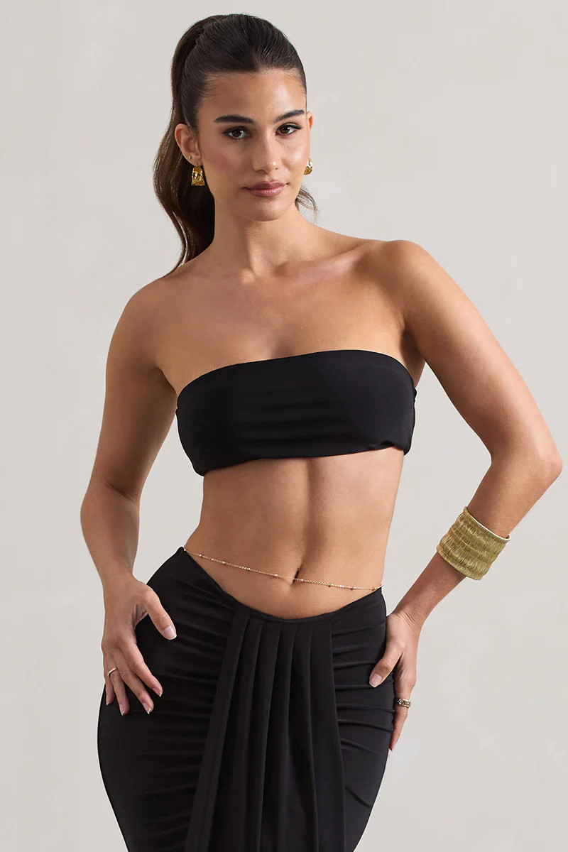 Vada | Black Bandeau Crop Top | Club L London