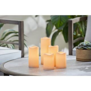 Hampton Bay S/5 Bisque Outdoor LED Candles with Timer Feature, Remote Ready 23GE30118 - The Home ... | The Home Depot