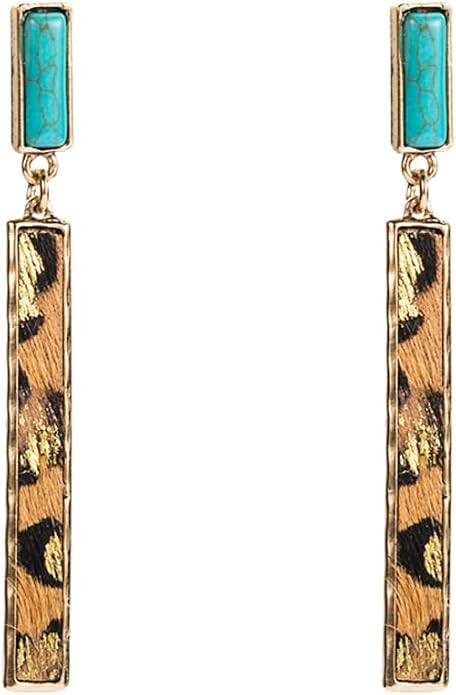 Rectangle Turquoise Dangle Earrings for Women Hypoallergenic Gold Tone Long Charms Birthstone Leo... | Amazon (US)