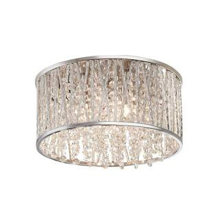Home Decorators Collection Saynsberry 11.5 in. 3-Light Polished Chrome and Crystal Drum Shape Flu... | The Home Depot