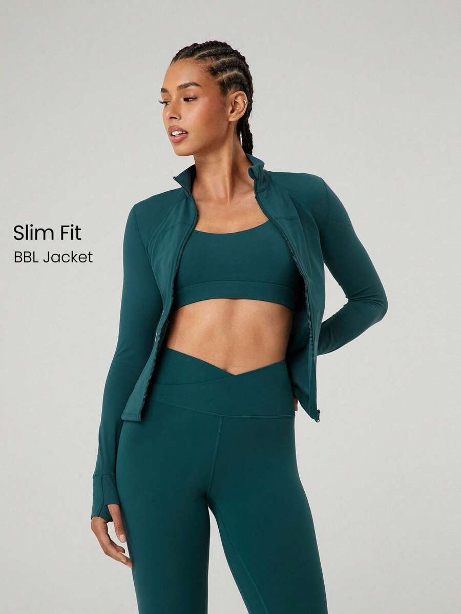 GLOWMODE FeatherFit™ Slim-It Streamline Performance Secure Pockets Zip Up Long Sleeve Jacket Lo... | SHEIN