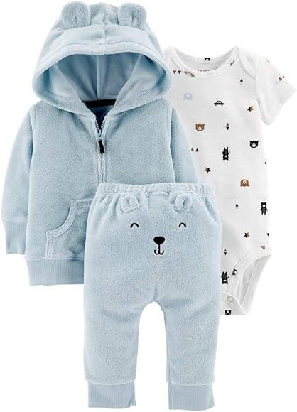 3-Piece Terry Little Jacket Set (Boys) (Newborn, Light Blue/Bear) | Amazon (US)