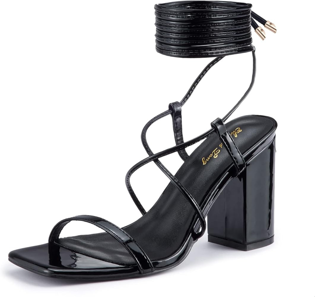 Elisabet Tang Women's Strappy Chunky Heels Sandals, 3 inch Low Block Heels Lace Up Ankle Wrap Hee... | Amazon (US)