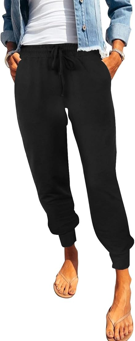 BETTE BOUTIK Womens Drawstring Elastic Workout Pants 7/8 Jogger Running Stretch Pocket Sweatpants | Amazon (CA)
