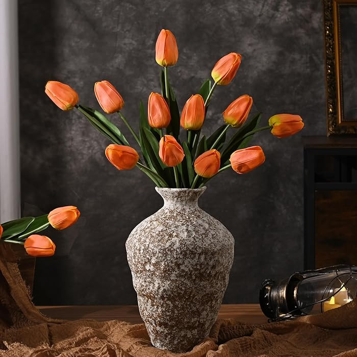 Yastouay 12-Pack Orange Tulips Artificial Flowers, Real Touch Latex Faux Tulips with Large Full B... | Amazon (US)
