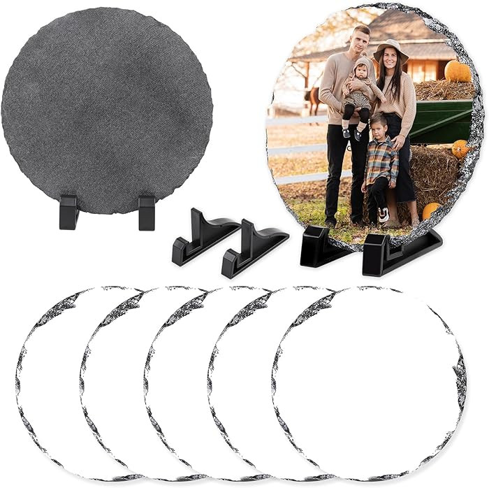5Pcs Round Sublimation Slate Blanks 5.9X5.9 Inch Picture Frame Heat Transfer Rock Photo Plaque wi... | Amazon (US)