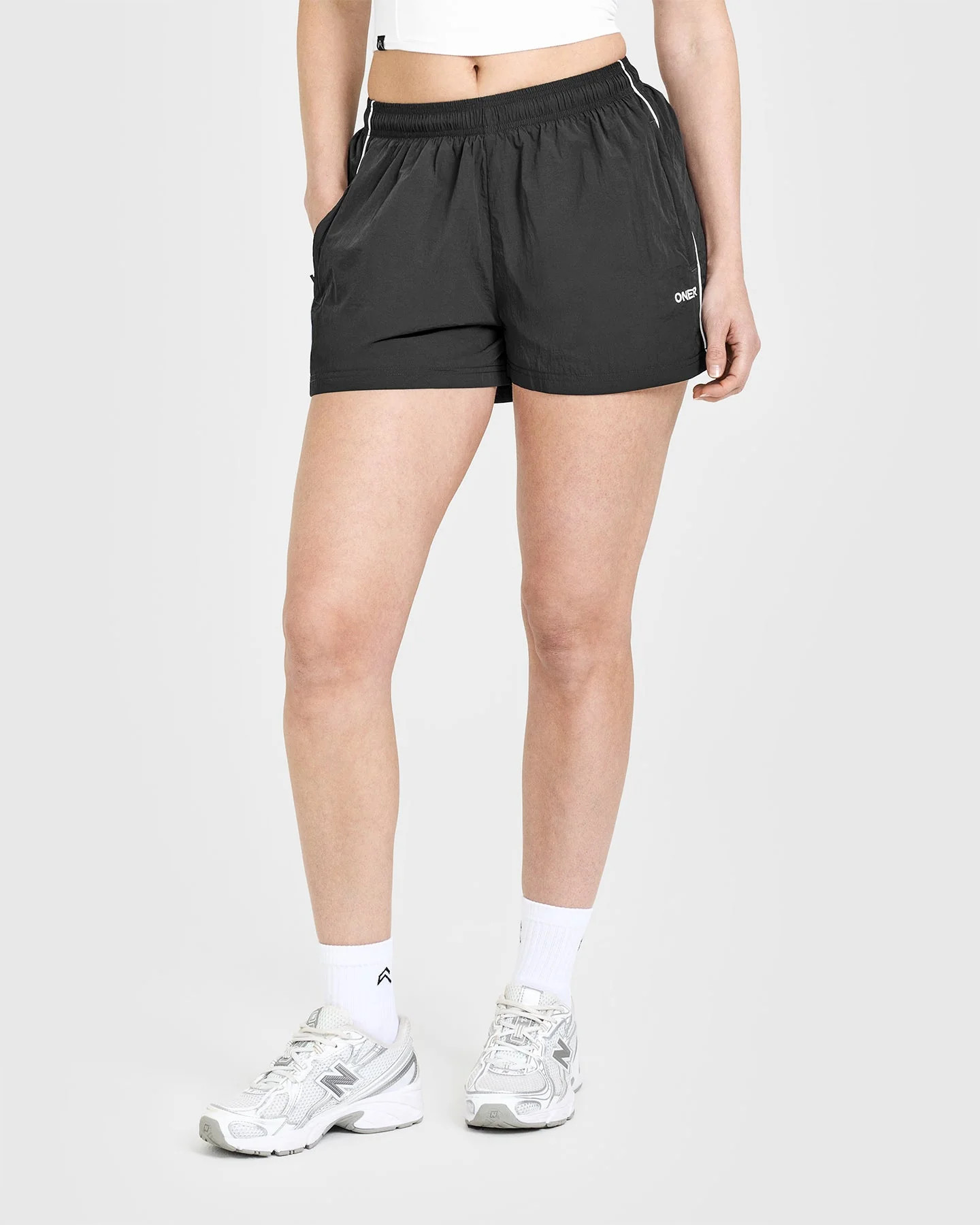 Oversized Piped Woven Track Shorts | Soft Black | Oner Active (UK / US)
