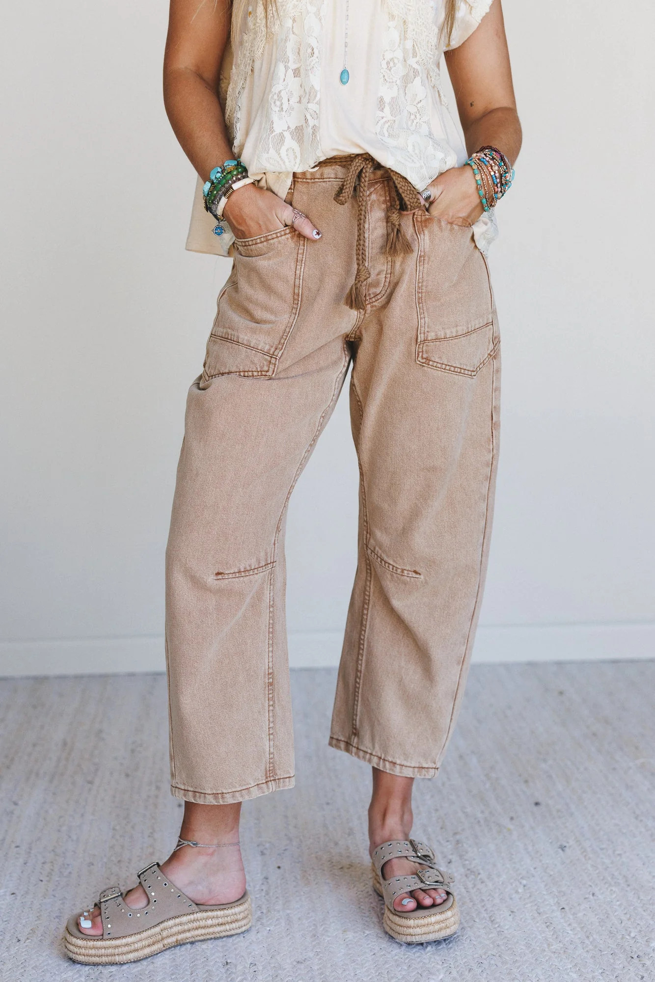 Elevated Eyelet Barrel Jeans - Rust | Three Bird Nest