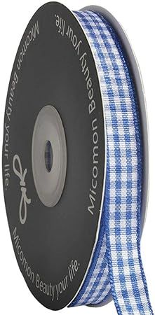 Micomon Ink Blue Gingham Plaid Checked Ribbon 25 Yard Each Roll 100% Polyester (3/8", Ink Blue) | Amazon (US)