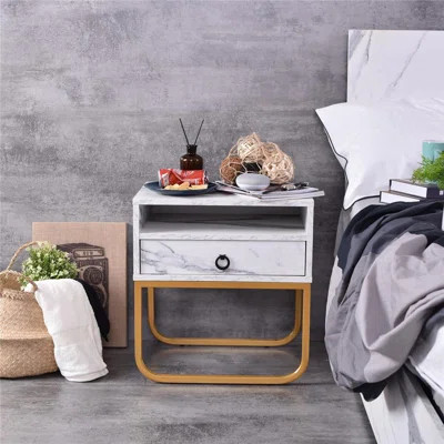 Konen 1 Drawer Nightstand Wrought Studio™ Color: Gold/Marble | Wayfair North America