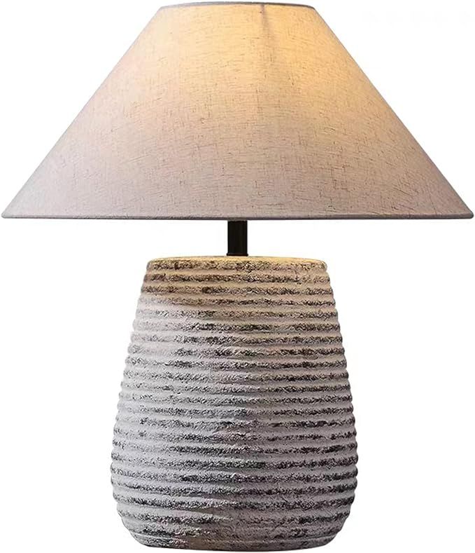 Farmhouse White Table Lamp, Modern Handmade Ceramic Table Lamp, Southwest Rustic Table Lamp with ... | Amazon (US)
