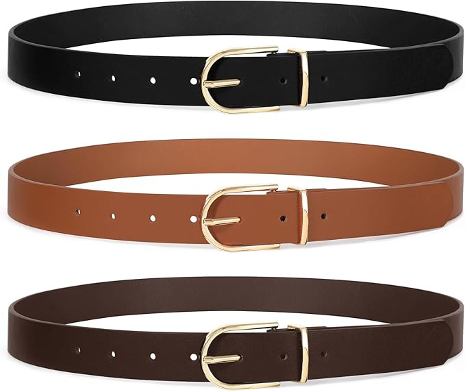 SUOSDEY 2 Pack 3 Pack Womens Fashion Leather Belts for Jeans Dresses Pants Black Brown Beige Ladi... | Amazon (US)