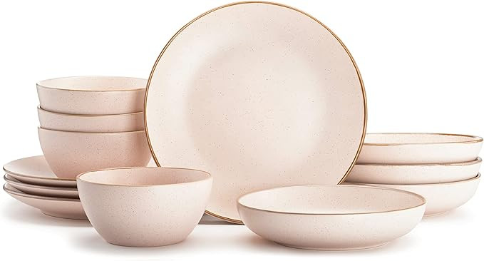 Riverside Collection by Maison Neuve 12-Piece Dinnerware Set Service for 4 - Hand Crafted Bowls a... | Amazon (US)