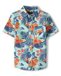 Boys Matching Family Tropical Poplin Button Down Shirt - mellow aqua | The Children's Place