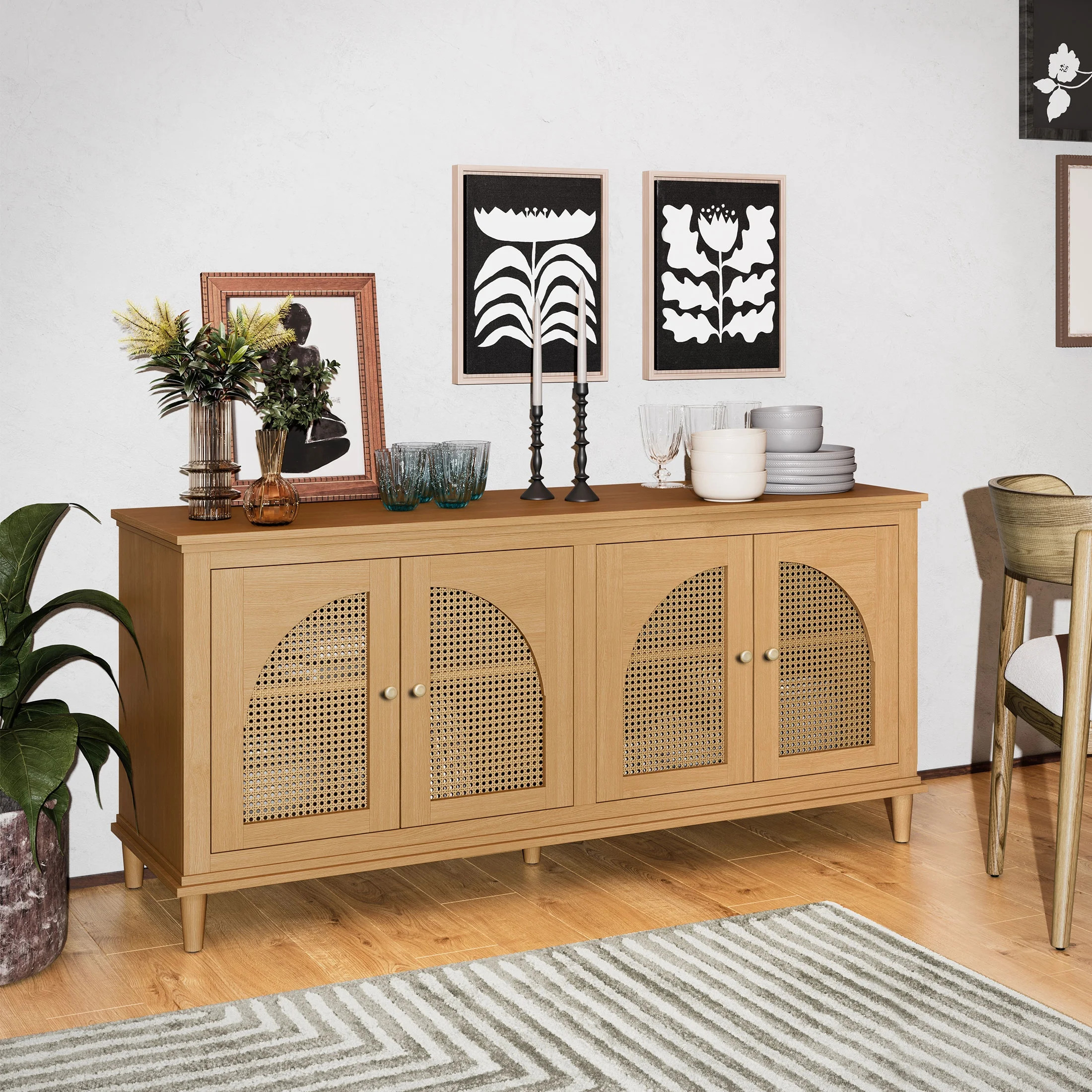 Beautiful Drew Rattan 4-Door Buffet by Drew Barrymore, Warm Honey Finish | Walmart (US)