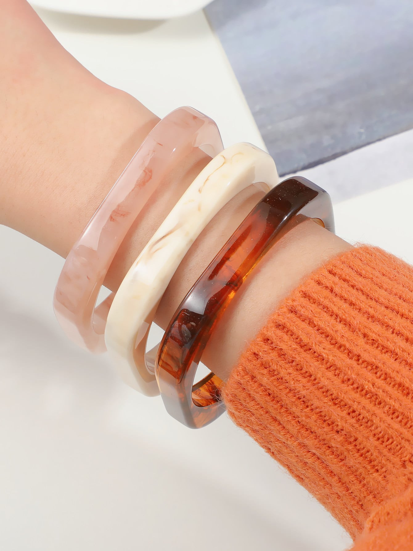3pcs/set Fashionable Square Bangle Set With Colorful Resin Decoration | SHEIN