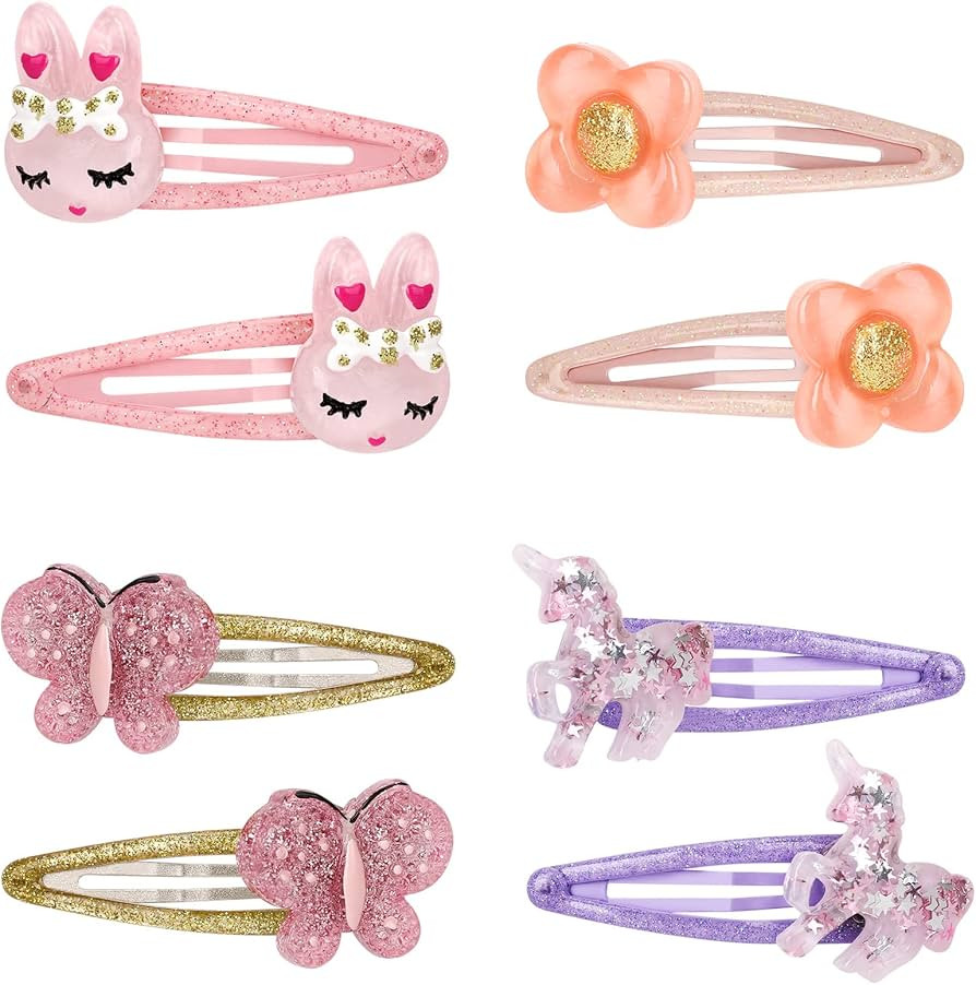 8 Pcs Rabbit Snap Hair Clips No Slip Metal Butterfly Hair Clips Little Girls Toddlers Kids Flower... | Amazon (US)