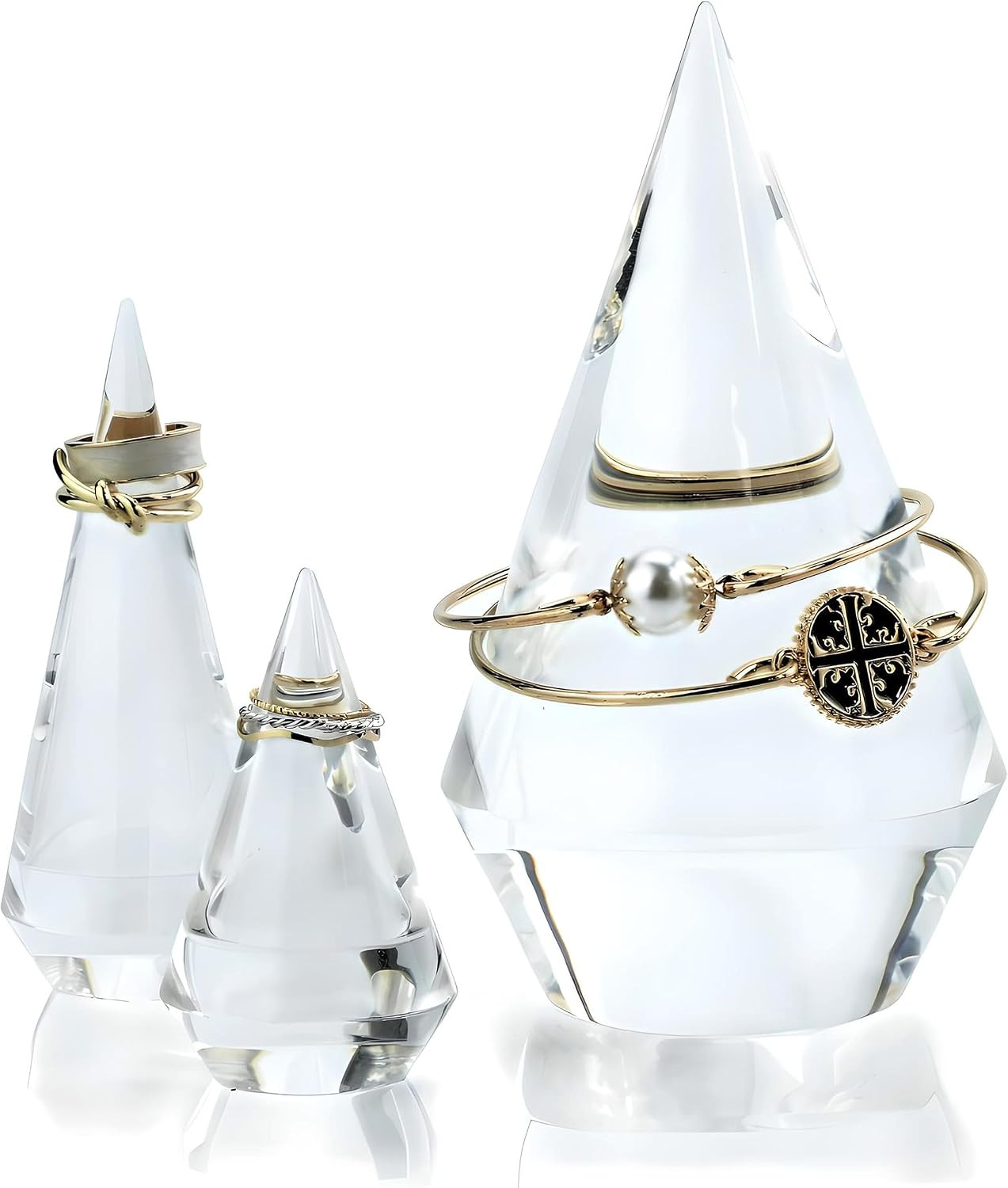 Acrylic Ring Holders 3Pcs Cone Shape Display Jewelry Tower Rings Storage Organizer Stand Clear Rack (Clear) | Amazon (US)