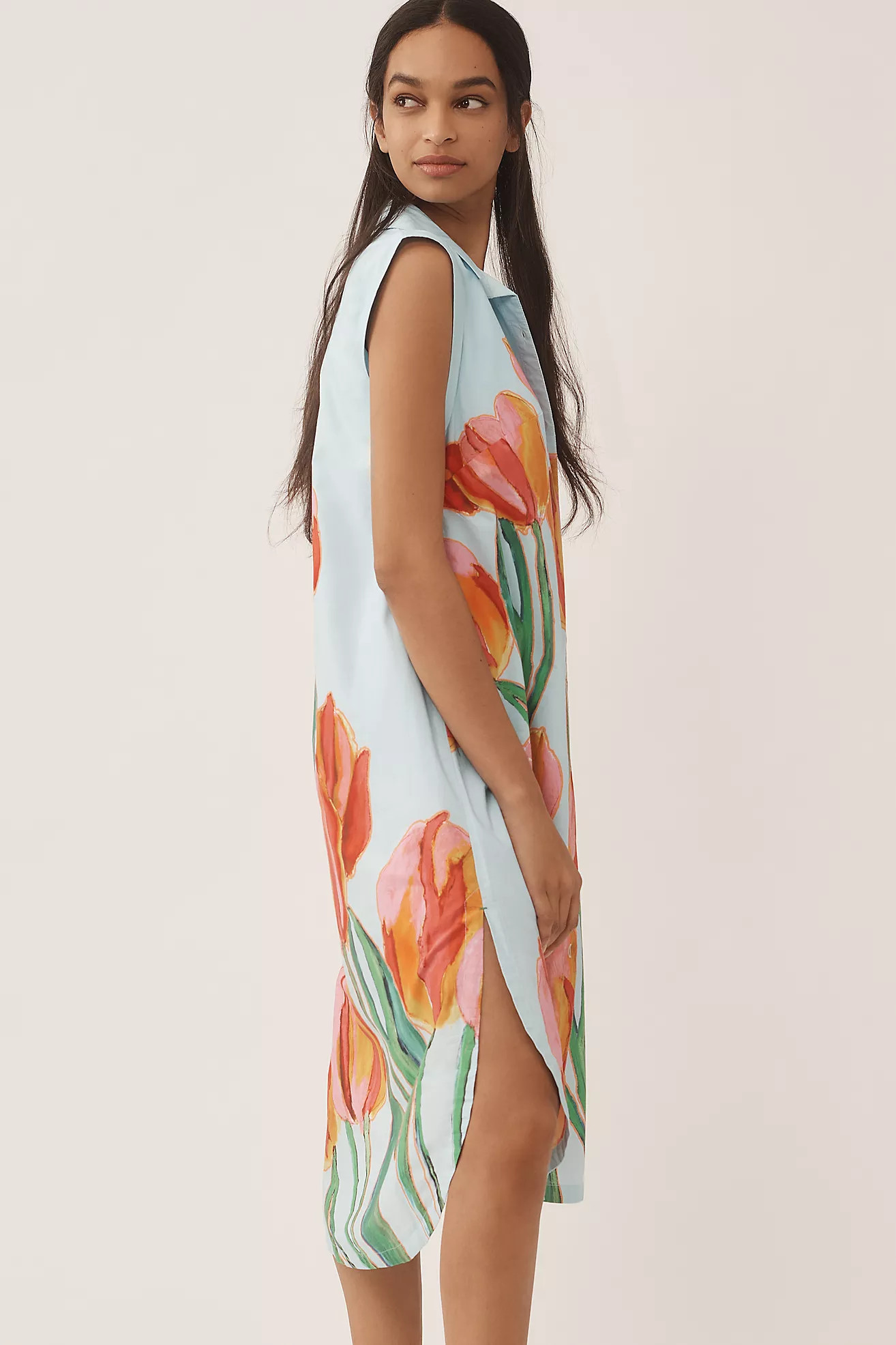 The Lillian Cap-Sleeve Button-Front Midi Dress by Maeve | Anthropologie (US)