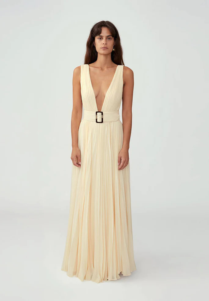 Pleated Belted Gown | Fame and Partners