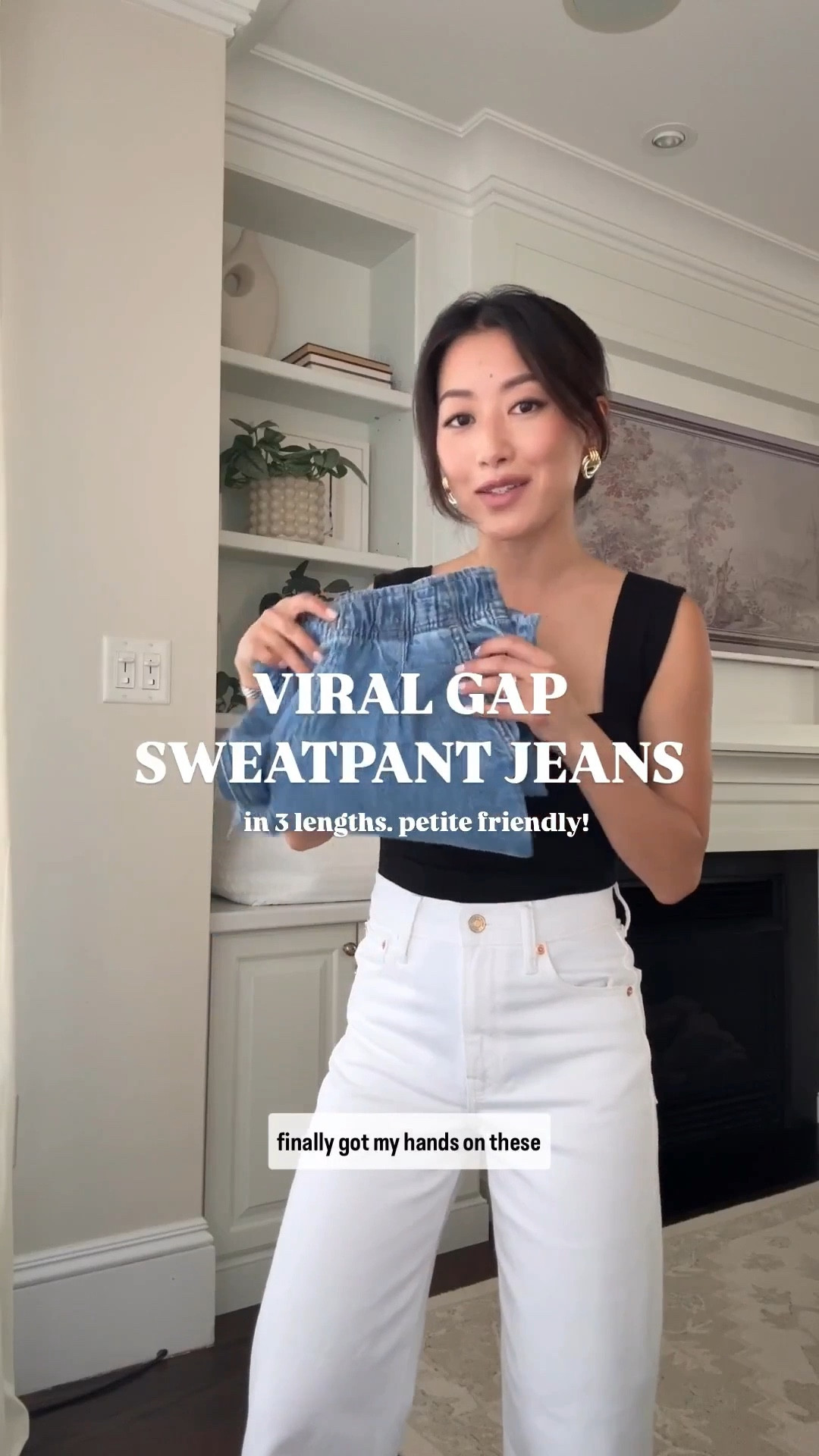 Gap pull on jeans restocked in petite on sale! Runs big.

These are not true sweatpants like the rag& bone, they are denim but with a pull on waist.

Intro look
• white Gap High Rise Stride Ankle Jeans 24 Regular I’m petite and regular sizing fits perfectly as full length on me with flats.

Look 1:
• Gap Pull on style elastic waist jeans , XS petite fits big on me (I tightened the drawstring waist). 14” across the stretch waistband, 28” inseam. 

• Amazon sandals with low kitten heel 5.5 

• old reformation black tank Xs worn with nippies 
 
• Polene beri bag (not linkable)

Look 2:
• Gap mid rise baggy jeans Xs petite- the petite runs shorter than the other style , I am 5 feet tall and it works with flats and sneakers, a little short with heels 

• Gap white rib tank Xs petite 

• Amazon sandals again 5.5 

• Heaven mayhem mini knot mixed metal earrings - super lightweight , my everyday earrings 

Gap viral jeans, petite style, casual everyday looks, easy mom outfits

#LTKFindsUnder100 #LTKPetite #LTKSeasonal