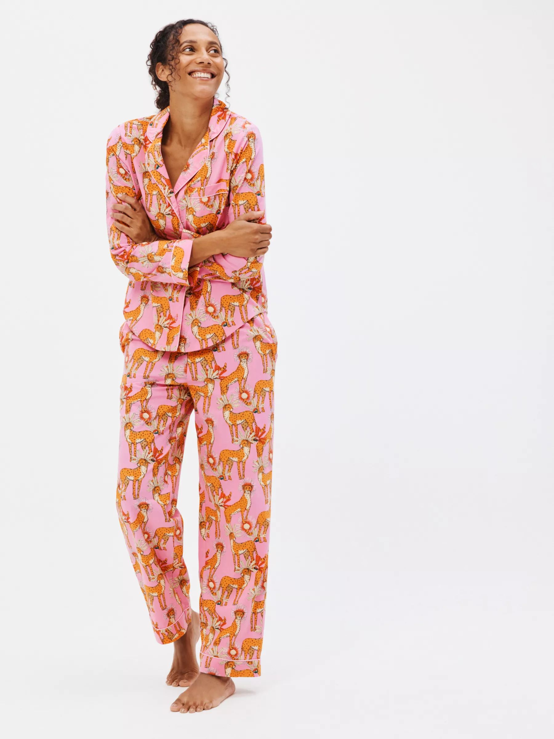 Their Nibs Cheetah Long Sleeve Shirt Pyjama Set, Hot Pink | John Lewis (UK)