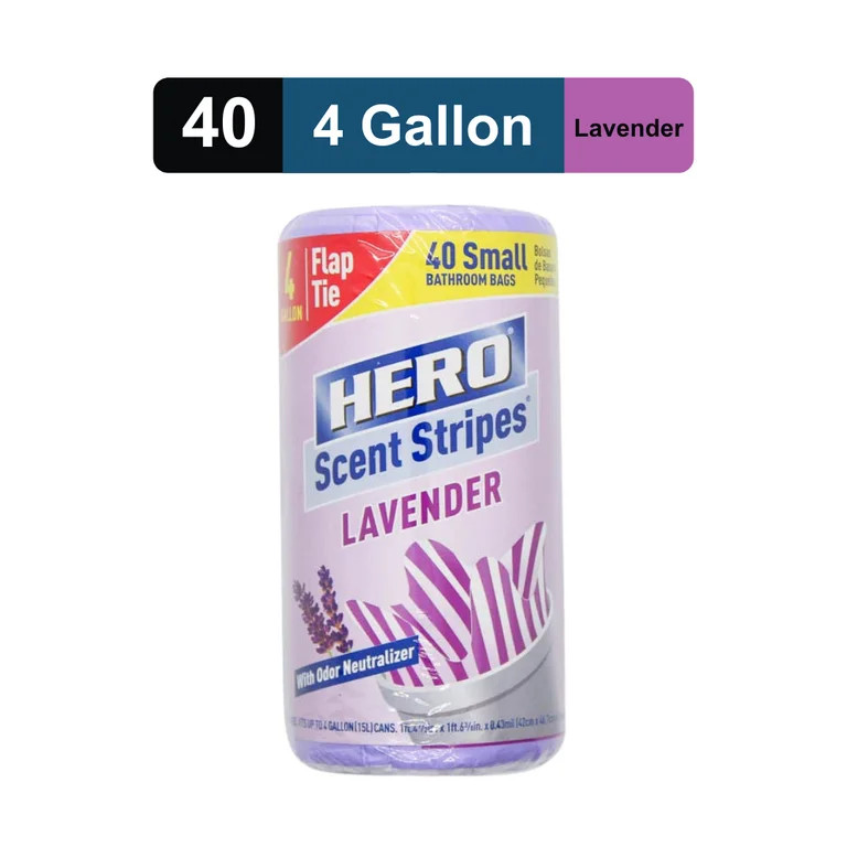 Hero Scent Stripes 4-Gallon, Lavender Scented, Small Flap Tie Trash Bags, 40 Count | Walmart (US)