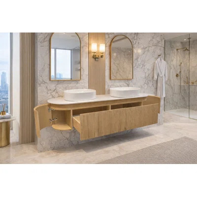Modern Solid Wood Floating Double Vanity With Ceramic Basins | Wayfair North America