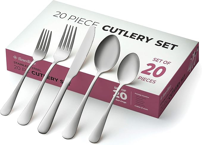 20-Piece Stainless Steel Silverware Set - Attractive Mirror Finished Flatware Set - Serving for 4... | Amazon (US)