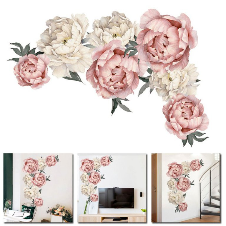 Peony Flower Wallpaper Decals Detachable Wall Stickers Home Decorations | Walmart (US)