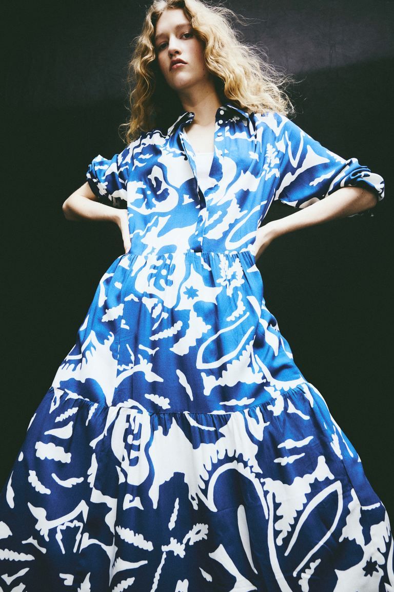 Viscose shirt dress - Blue/Floral - Ladies | H&M GB | H&M (UK, MY, IN, SG, PH, TW, HK)