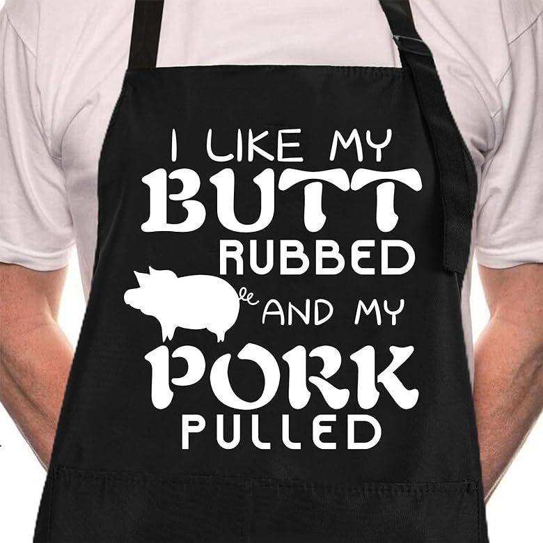 Rosoz Funny BBQ Black Chef Aprons for Men, I Like My Butt Rubbed..., Adjustable Kitchen Cooking A... | Amazon (US)
