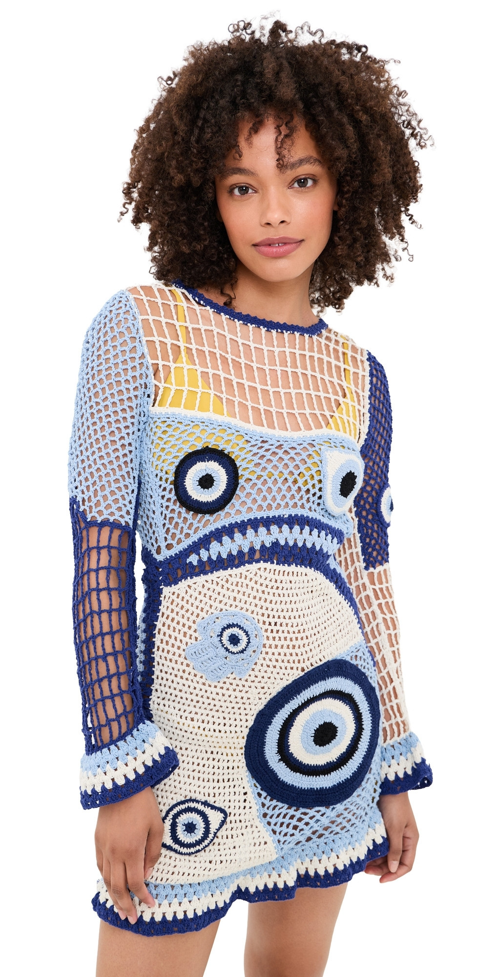 Leslie Amon Dream Evil Eye Crochet Dress White And Blue XL | Shopbop