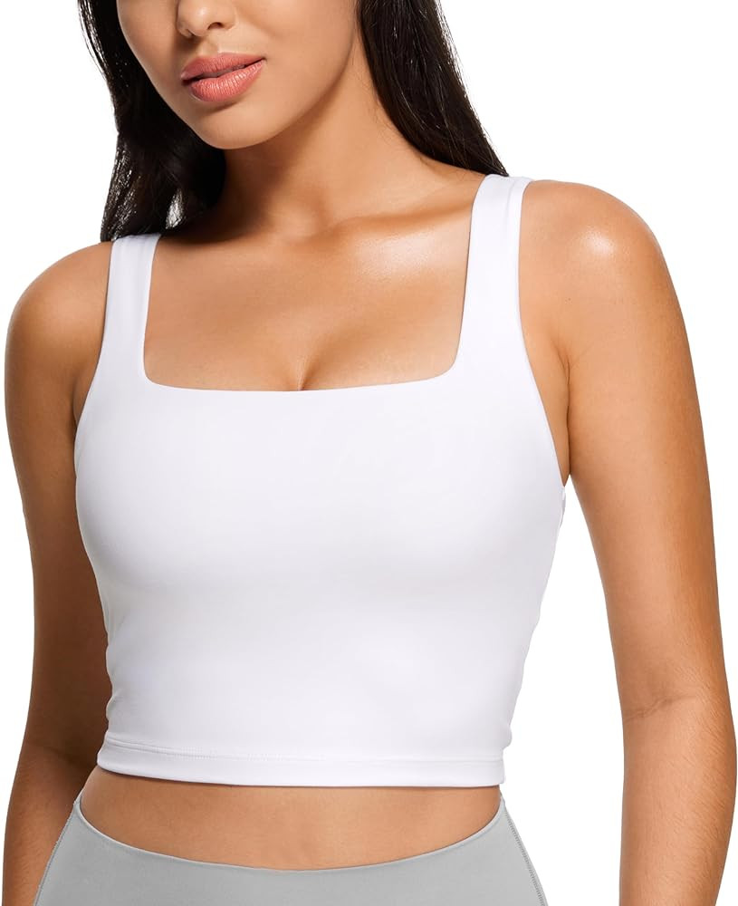 CRZ YOGA Butterluxe Womens Square Neck Longline Sports Bra - Workout Crop Tank Tops Padded with B... | Amazon (US)