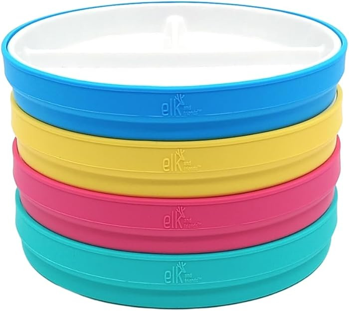 Elk and Friends Kids 7.8” Porcelain White Plates with Silicone Sleeves | Divided Plates | Suita... | Amazon (US)