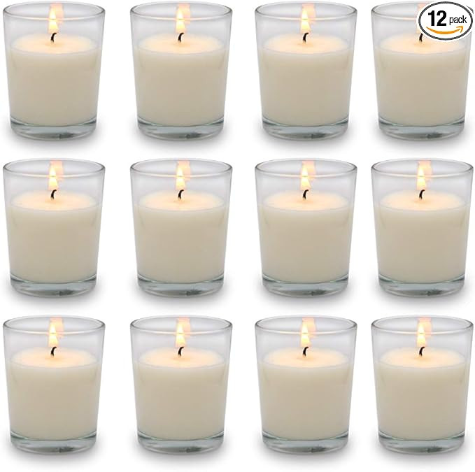 Set of 12 White Votive Candles Clear Glass Filled Unscented Soy Wax Candle for Home Décor Spa We... | Amazon (US)