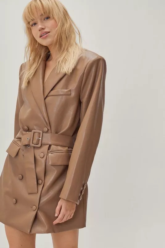 Faux Leather Belted Blazer Mini Dress | Nasty Gal (US)