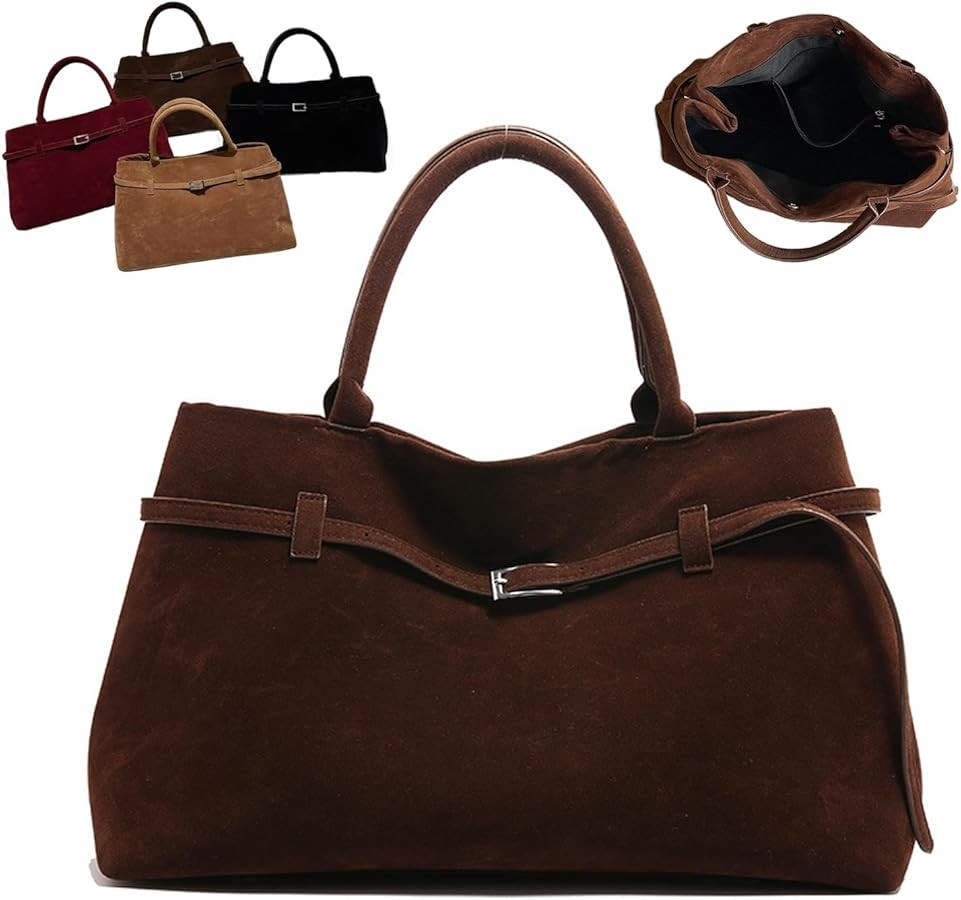 Suede Tote Bag for Women, Women's Large Brown Suede Top-Handle Work Handbag, Modavo Vintage Faux ... | Amazon (US)