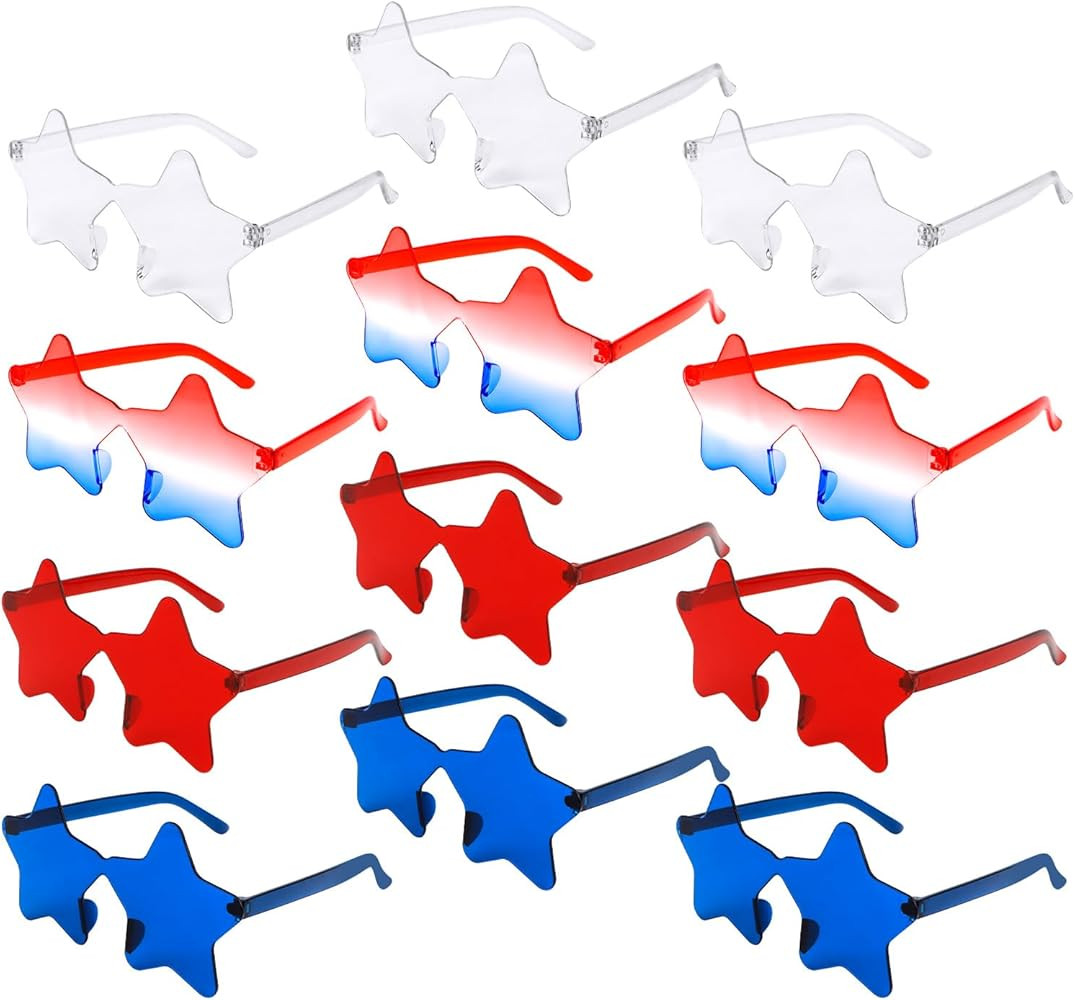 Semato 12 Pcs Star Sunglasses Bulk Rimless Red White and Blue Star Glasses Party Favors | Amazon (US)