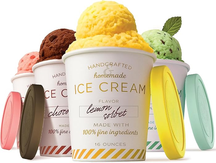 16 oz Ice Cream Containers with Airtight Silicone Lids ( 4-Pack ) Homemade Ice Cream Container pe... | Amazon (US)