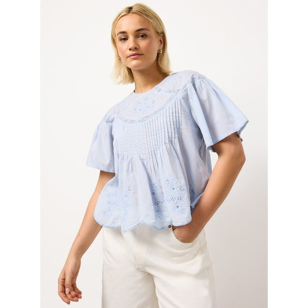 Buy Light Blue Mesh Pintuck Short Sleeve Blouse 20 | Blouses | Tu | Tu Clothing
