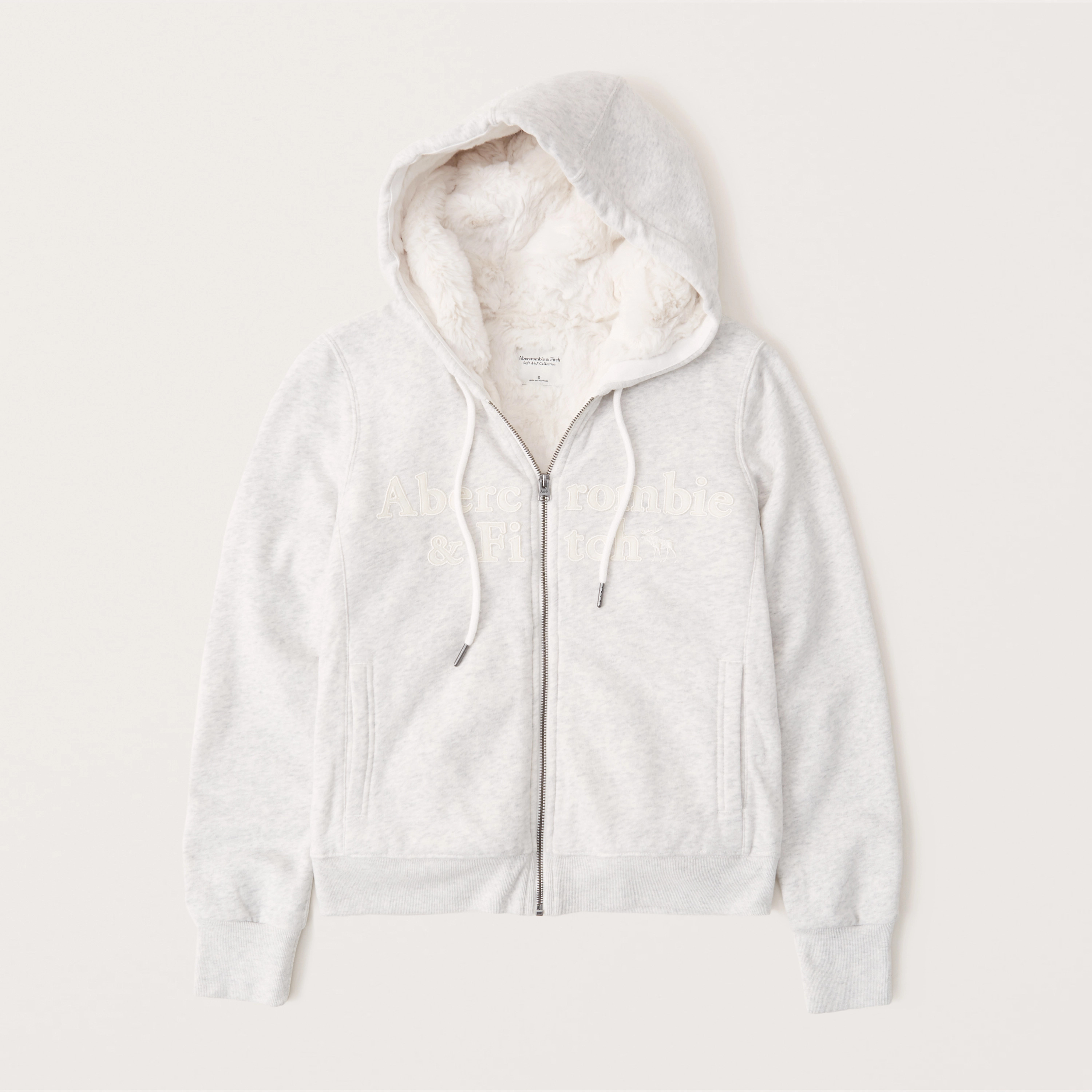 Faux Fur-Lined Full-Zip Logo Hoodie | Abercrombie & Fitch (US)
