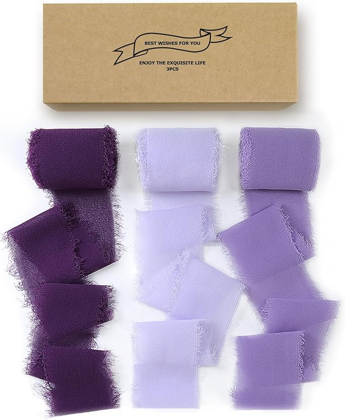 Chiffon Silk Ribbon Fringe 1-1/2 inch x 16.5 Yard Handmade Ribbons 3 Rolls for Gift Wrapping, Wed... | Amazon (US)