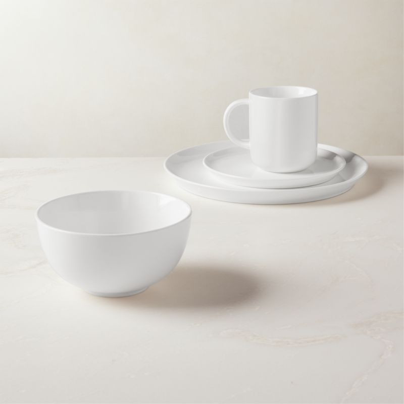 Contact Modern 4-Piece White Dinnerware Set with Soup Bowl + Reviews | CB2 | CB2